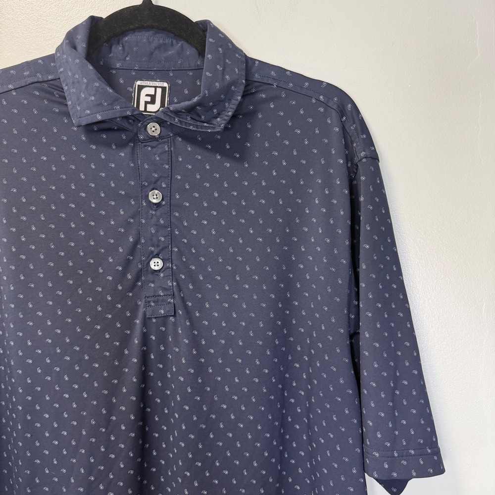 Footjoy Mens Athletic Fit Golf Polo Shirt Navy Blue Paisley Large‎